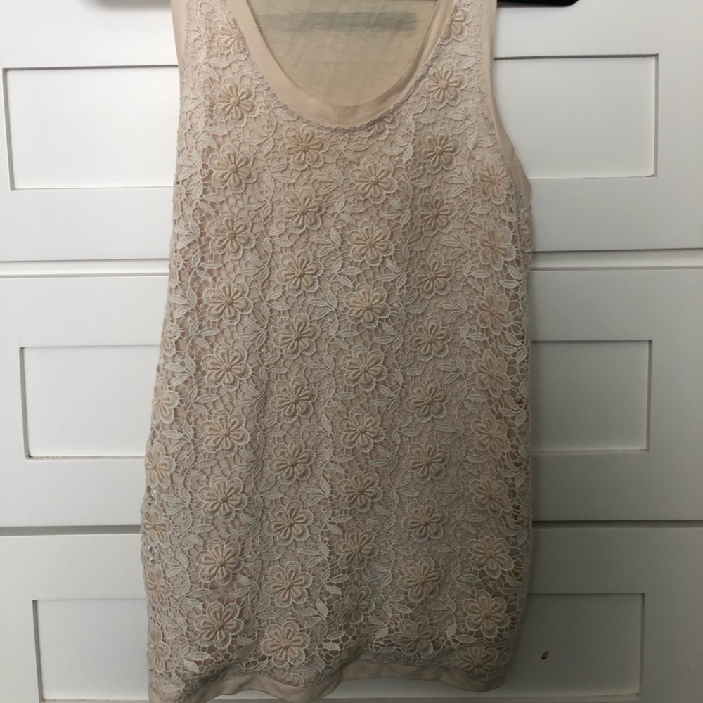 J. Crew Ivory Floral Crochet Sleeveless Top (XS)